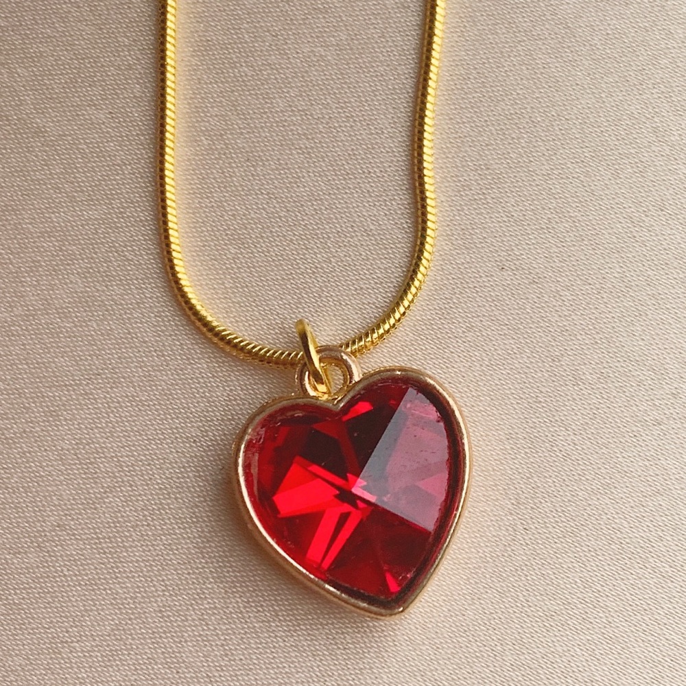 Ruby Red Heart Charm Necklace